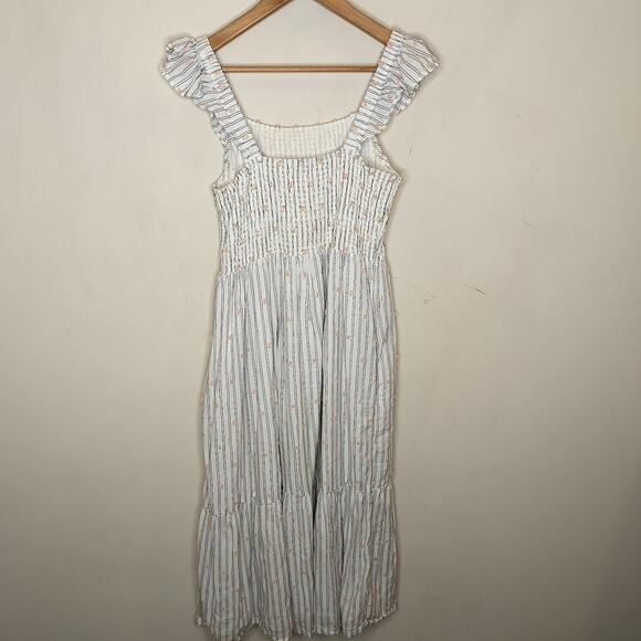 LOFT Midi Dress Striped + Textured Dot Flutter Sleeve - Picture 8 of 10